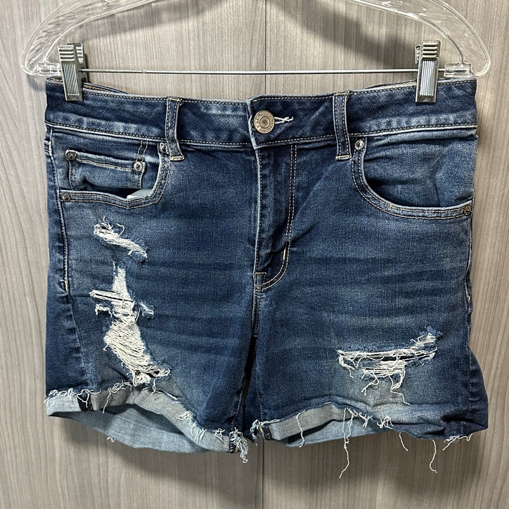 American Eagle Outfitters Dark Blue Distressed Jean Shorts